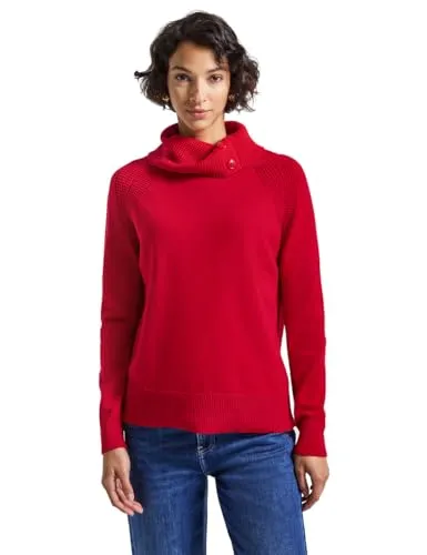 Street One Damen 3015724 Pullover mit Stehkragen, Racing Red, Größe 34 - Kuscheliger Strickpullover mit Stehkragen und Knopfdetail, ideal für stylische Looks. Maße bei EU-Größe 38: vordere Länge 62 cm, Brustweite 54 cm.