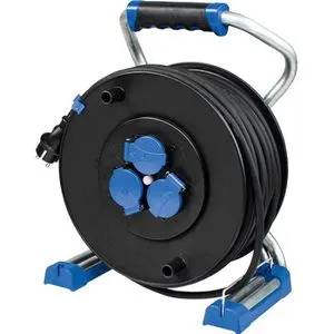 as-Schwabe Kabeltrommel 23625 Xperts, 50m für Außen - Kabeltrommel für Baustellen (BGI 608) mit 3 Schutzkontaktsteckdosen, spritzwassergeschützt (IP44) und robustem Gummikabel, ideal für den professionellen Einsatz im Freien.