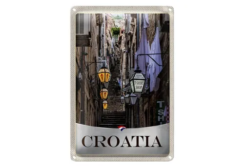 Roomando Metallschild Reise 12x18cm Kroatien Altstadt Treppen Laterne