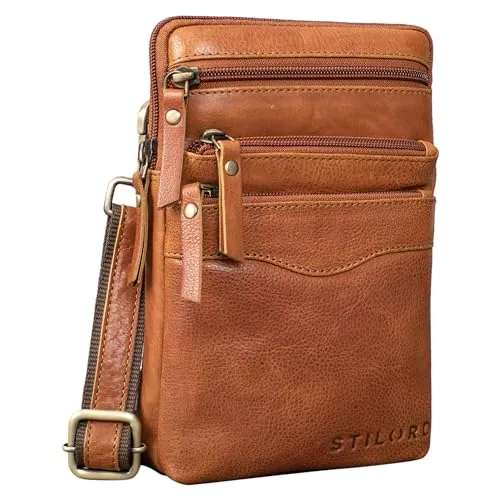 STILORD Aria Brusttasche Leder klein multifunktional für Damen und Herren Gürteltasche Vintage Umhängetasche 8 Zoll Farbe:Texas - braun