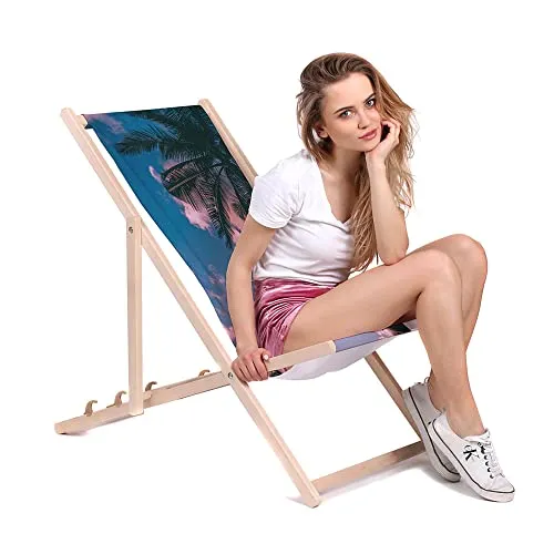 DreamRoots Liegestuhl Klappbar Holz aus Buchenholz, bis 130 kg belastbar, 3-Fach verstellbare Rückenlehne, waschbarer Polyesterbezug