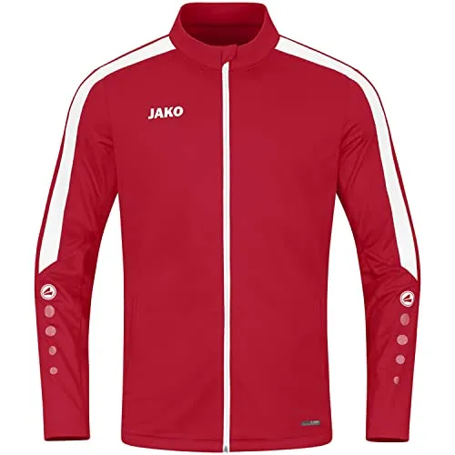 JAKO Damen Polyesterjacke Power - Rote Sportjacke, Größe 42 - Sportjacke für Damen, ideal für Outdoor-Aktivitäten. Atmungsaktives Polyester sorgt für ein angenehmes Trageklima, mit praktischen Reißverschlusstaschen und modernem Design durch JAKO Dots.