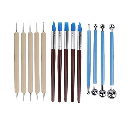 Jieddey Modellierwerkzeug,14 PCS Töpferwerkzeug Pottery Werkzeug-Set 5 Holzpunktierungswerkzeuge+5 Rubber Clay Modeling Tools+4 Ball Stylus Tool für Keramikskulptur Malerei Carving Embossing Prägung