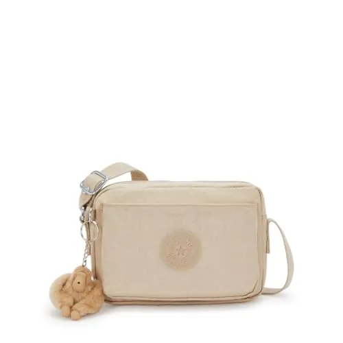 Kipling ABANU Kleine Umhängetasche - Sparkled Beige - Stylische Umhängetasche mit rundem Kipling-Logo, praktische Fächer und einem einzigartigen Silicon Robot Monkey Schlüsselanhänger für einen trendigen Look.