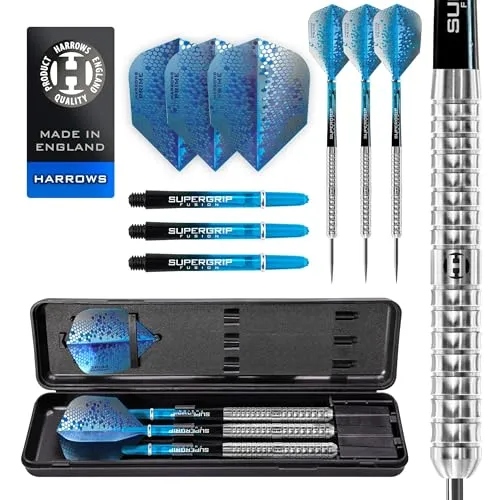 Harrows Pulse 90% Tungsten Darts | Steeldarts-Set mit Tragetasche | 21g, 22g, 23g, 24g, 25g & 26g | Enthält Supergrip Fusion Shafts und 100 Micron Prime Flights (24 Grams)