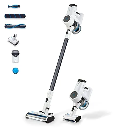 HOOGO S4 Akkustaubsauger - kabelloser Handstaubsauger in Weiß-Blau, kompakt und ideal für schnelle Reinigung unterwegs
