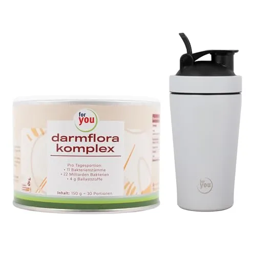 for you darmflora komplex + Gratis Shaker Grau - Darmflora Komplex mit 11 Bakterienstämmen, 22 Milliarden Keimen p. P. & 2 Arten von Ballaststoffe: resistentes Dextrin aus Mais, Akazienfaser