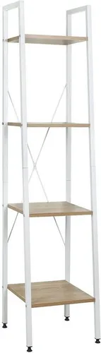 Woltu Bücherregal aus Holz und Stahl – 4 Ablagen, 34x35x148 cm - Stylisches Bücherregal mit 4 stabilen Ablagen, ideal für Bücher und Dekoration. Robuste Konstruktion aus lackiertem Stahl und MDF für langlebigen Einsatz.