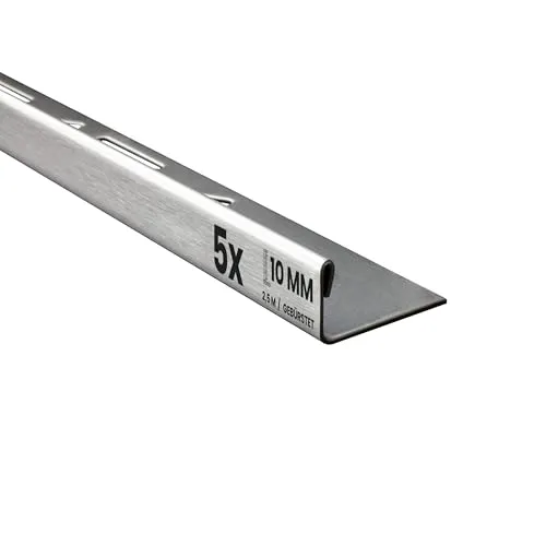 Edelstahlschiene L-Profil 250cm - Fliesenschiene V2A gebürstet - Teppichbeläge - Hochwertige, pflegeleichte Edelstahlschiene aus V2A, idealer Kantenschutz für Fliesen und dekorative Übergänge in Wohn- und Arbeitsbereichen.