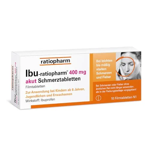 IBU-ratiopharm 400 mg akut Schmerztabletten: Bewährt bei Schmerzen und Fieber. Wirkstoff: Ibuprofen, 10 Filmtabletten