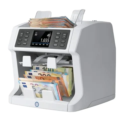 Safescan 2985-SX Geldzählmaschine - Card-Reader für effiziente Bargeldverarbeitung: Zählt, sortiert und prüft Banknoten auf Echtheit mit 7-facher Sicherheitsprüfung und unterstützt mehrere Währungen gleichzeitig.