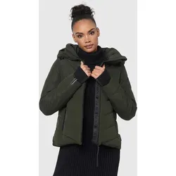 MARIKOO Winterjacke Damen - Wasserabweisend, Warm, Abnehmbare Kapuze, Winddicht - Steppjacke in Dark Olive - Funktionsjacken mit 4 praktischen Taschen, kuscheligem Teddy Fleece und perfekter Wärmeisolierung für kalte Tage.