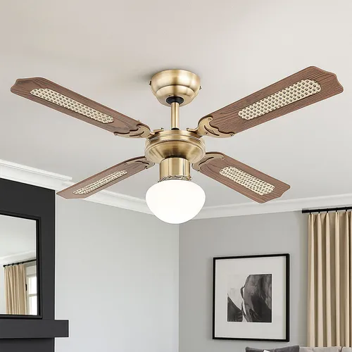 Moderne Deckenventilator mit Zugschalter – Globo 0309, 106,6 cm - Ventilatoren für optimale Luftzirkulation, leiser Motor mit 3 Geschwindigkeitsstufen, Heizkosten sparen durch Rücklauf, ideal für Räume bis 15 m² und schrägen Decken bis 30°.
