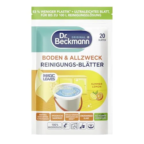 Dr. Beckmann Allzweck Reinigungs-Blätter | Summer Lemon | 20 Stk. | Wasserlösliche Blätter | Vordosiert & platzsparend | Für die tägliche Oberflächenreinigung