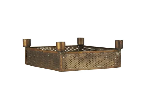 Ib Laursen Kerzenhalter Adventskranz aus Messing - Eleganter Adventkerzenhalter für 4 Stabkerzen, mit ansprechendem Lochmuster und stabilem Boden – ideal für festliche Anlässe.