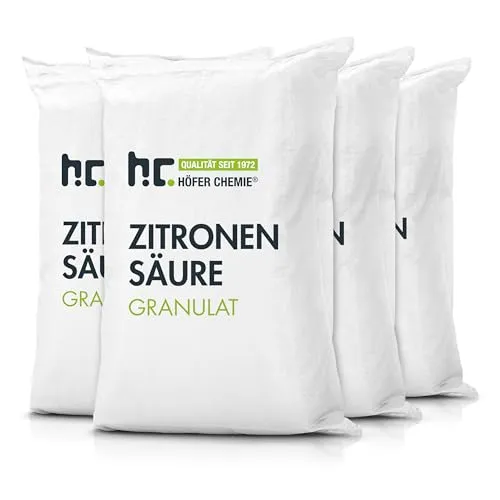Zitronensäure Granulat 4x 25 kg - Lebensmittelqualität - Reinigungsmittel in Lebensmittelqualität, hochkonzentriert und vielseitig einsetzbar als Entkalker für Haushaltsgeräte und zur Entfernung von Kalkablagerungen.