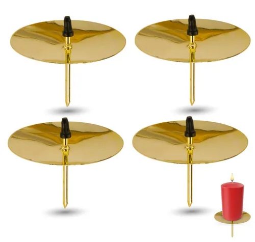 Weihnachtswunder® Kerzenhalter 4x Kerzenhalter mit Dorn gold 5cm groß Kerzenstecker für Adventskranz (4er Set, 4 St., 4-teilig)