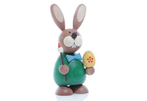 Osterartikel Osterhase mit Pinsel & Ei 12x6cm - Figuren, Skulpturen & Statuen - Bunte Holz-Osterhasenfigur, ideal für eine fröhliche Osterdeko und ein tolles Geschenk.