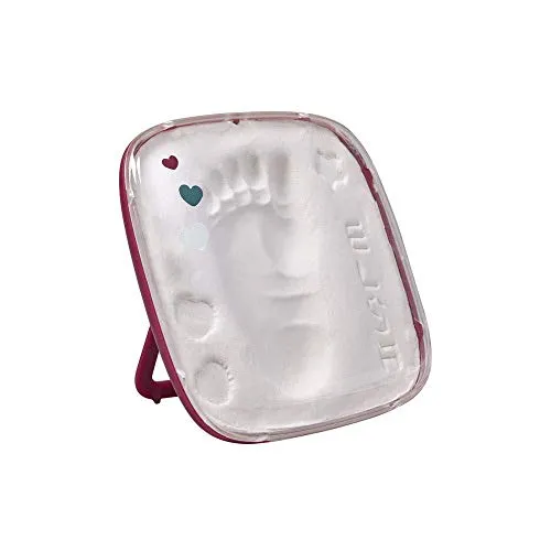 Baby Art – HelloBaby Bilderrahmen mit DIY Gipsabdruck für Baby Handabdruck Fußabdruck, zum Aufstellen oder Aufhängen, schöne Geschenkbox zur Geburt oder Taufe, burgundy, rot