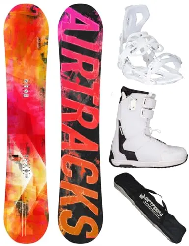 Airtracks Damen Snowboard-Set Freestyle Freeride Morioirs Lady Flat Rocker 147 + Snowboard Bindung Master W + Snowboardboots Master QL W 40 + Sb Bag