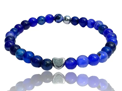 Steinfixx® Perlenarmband Edelsteinarmband aus royalblauem Achat mit 925 Silberperle und Herz (Heilstein Energiearmband, 1-tlg., Immunsystem und Abwehrkraft), Handmade in Germany, inclusive edler Gescchenkbox