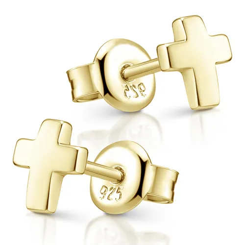 MATERIA Kreuz Ohrringe Damen Stecker Gold - Ohrschmuck aus 925 Sterlingsilber mit hochwertiger Vergoldung, ideal für Kinder und Damen, auch für das zweite Ohrloch geeignet.