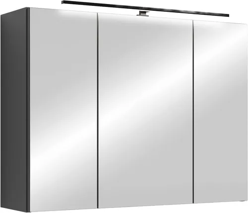 byLIVING Spiegelschrank SPREE 80 cm, anthrazit mit LED Beleuchtung - Spiegelschrank in anthrazit mit LED Beleuchtung, ausgestattet mit verstellbaren Glas-Einlegeböden und Soft-Close Scharnieren für eine elegante und praktische Badezimmerlösung.
