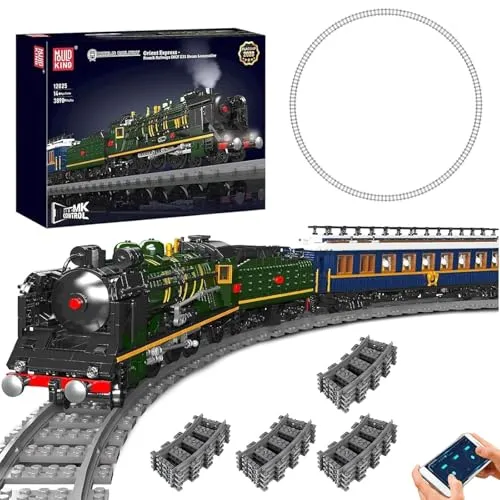 Mould King Technik Ferngesteuert Dampflokomotive SNCF 231 der Orient-Express-Französischen Eisenbahnen Zug Beleuchtung Bauklötze Set LED Licht Baukasten 3898 Stück Klemmbausteine Bausatz