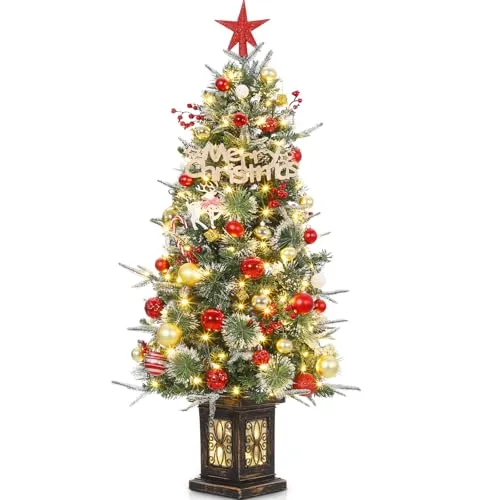 125cm Weihnachtsbaum Künstlich mit Beleuchtung, 4ft Künstlicher Weihnachten Baum mit 150 Warmweißen und Mehrfarbigen LED Lichtern 9 Modi PVC Zweigspitzen Vintage Beleuchteter Topf für Haus Büro