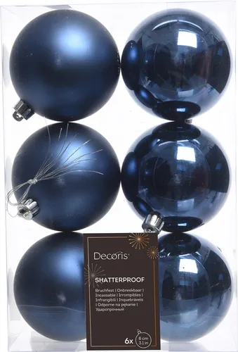 Weihnachtskugeln Kunststoff 8cm 6 Stück - Nachtblau