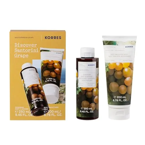 KORRES SANTORINI GRAPE Körperpflege Set, Vorteilsset für Frauen und Männer aus Duschgel 250 ml und Bodymilk 200 ml, fruchtiger Traubenduft, vegan