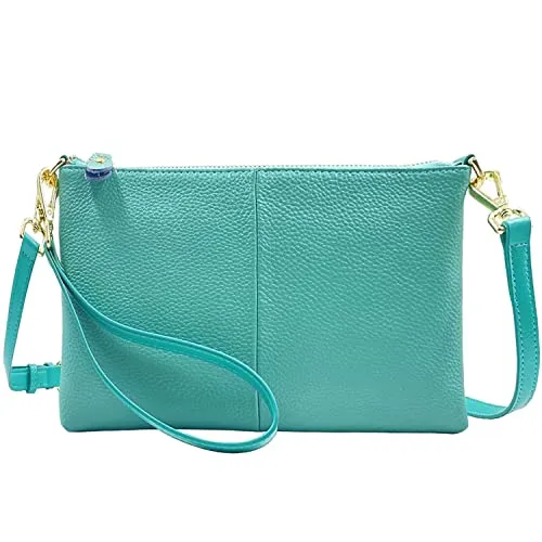 lifwimner Umhängetasche Damen Klein Handtasche Damen Leder Crossbody Schulter Wristlet Geldbörse Clutch Telefon Kreditkartenfächern mit Trageschlaufe(Hellblaugrün)
