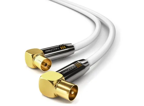 deleyCON deleyCON HDTV TV Antennen Kabel 15m - 2x 90° gewinkelt 15m Stecker zu TV-Kabel