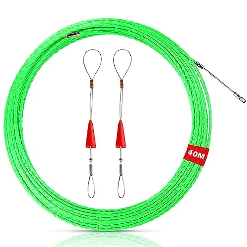 Vegena 40m Kabeleinziehhilfe Einziehfeder Einziehspirale Kabelziehhilfe mit 2 Führungsfeder, Kabel Einzugshilfe Zugdraht für Leerrohre Einziehband Durchmesser 4mm für Einzugsband zur Kabelverlegung