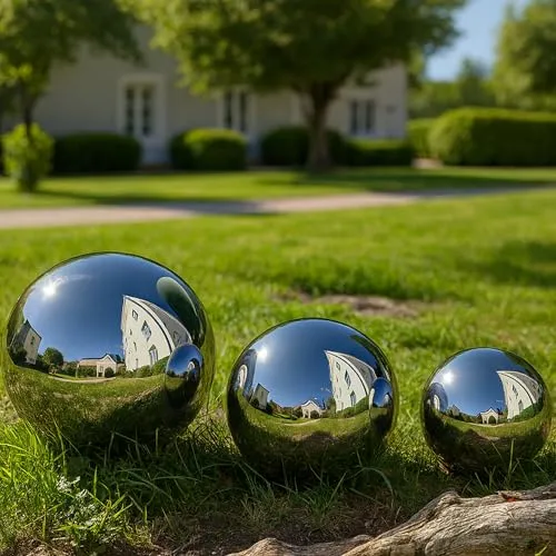 Köhko Gartenkugeln Set aus Edelstahl - 3er Set in verschiedenen Größen - Gartenkugeln aus hochwertigem, rostfreiem Edelstahl, wetterfest und pflegeleicht. Ideal für Gartenteiche, bleibt dauerhaft schön und glänzend. Größen: 15, 20 und 25 cm.