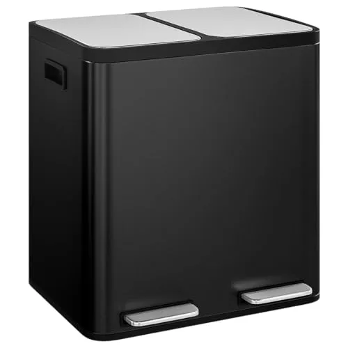 STEELSØN Epsilon Mülleimer 2 Fächer – Mülltrennsystem Küche 2x15L aus Edelstahl Schwarz – Tretmülleimer mit Soft-Close-Deckel – Abfalleimer mit herausnehmbaren Inneneimern für Recycling & Restmüll
