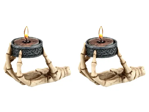 Figuren Shop GmbH Teelichthalter Skeletthand Teelichthalter - 2er Set - Gothic Deko Kerze
