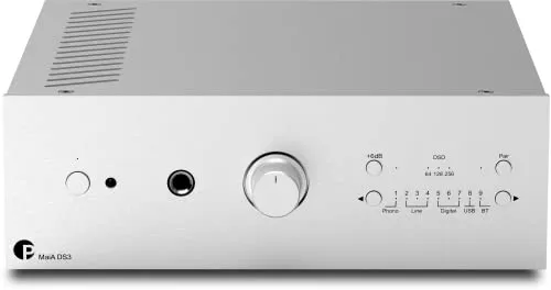 Pro-Ject MaiA DS3, leistungsstarker Stereo-Vollverstärker mit Bluetooth 5.0 aptX HD, Kopfhörerausgang, Phono-in, USB (Silber)
