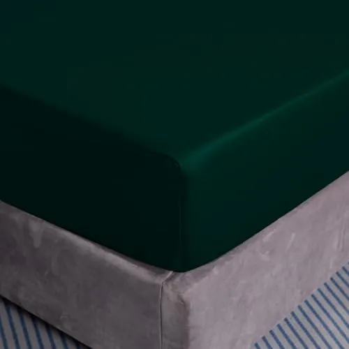 Cotton Market Spannbettlaken mit Gummi 140x200 cm - Robust Bettlaken aus Baumwolle - Einfarbig Spannbetttuch Standardgröße - Thermoregulierung Bettlaken - Flaschengrün