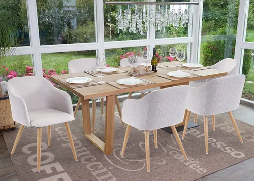 Hhg 6er-Set Esszimmerstuhl 190, Retro Design mit Armlehnen