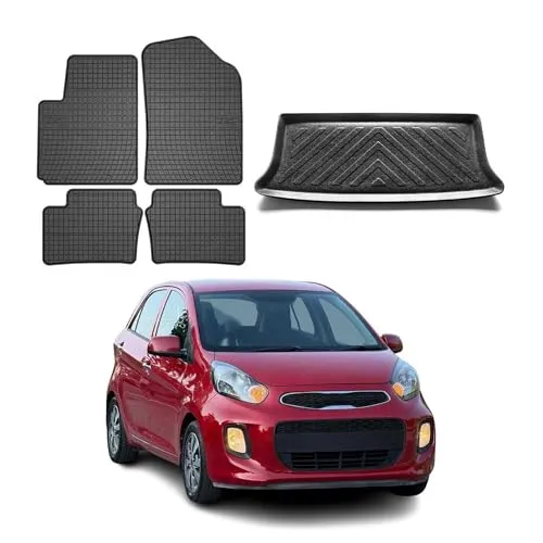 OMAC Auto-Fußmatten Kofferraumwanne Set für Kia Picanto 2011-2017 - Fahrzeugspezifische Gummi-Fußmatten, wasserdicht und rutschfest für optimalen Schutz und Sicherheit im Auto.