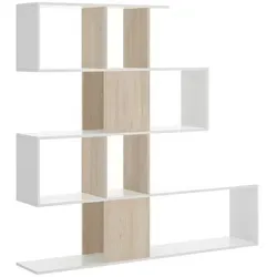 Dmora Bücherregal Moneglia, Mehrzweck-Büroregal, Bücherregal mit 4 Regalen, 145 x 29 x 145 cm, Weiß und Eiche