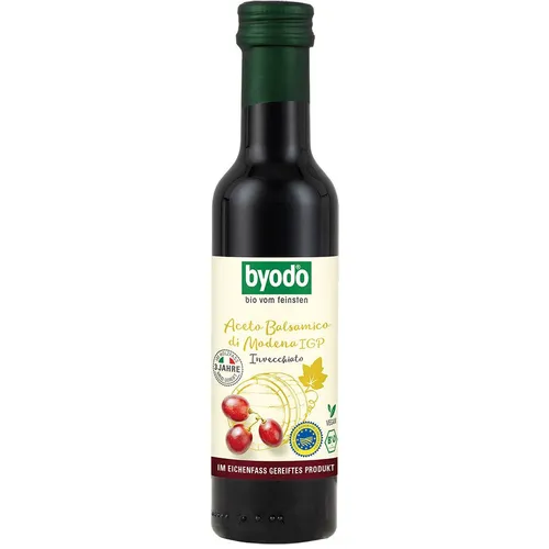 Byodo Aceto Balsamico di Modena IGP bio 250ml - Bio-Aceto Balsamico mit 3-jähriger Reifezeit, intensiv vollmundig und aus fruchtigem Bio-Traubenmost, ideal für feine Dressings und Marinaden.