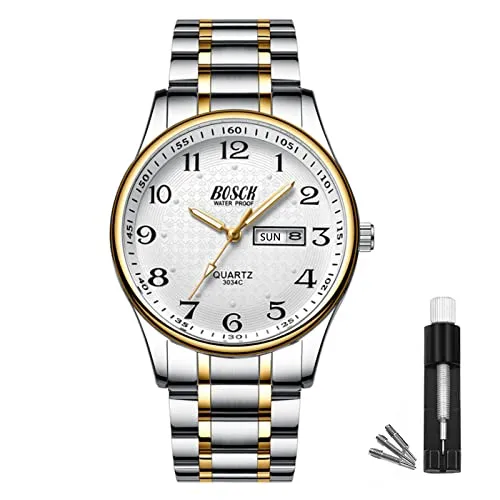 BOSCK Herren Analoguhr, wasserdichte Mode Armbanduhr aus Edelstahl für Herren, Auto Date und Day Watch