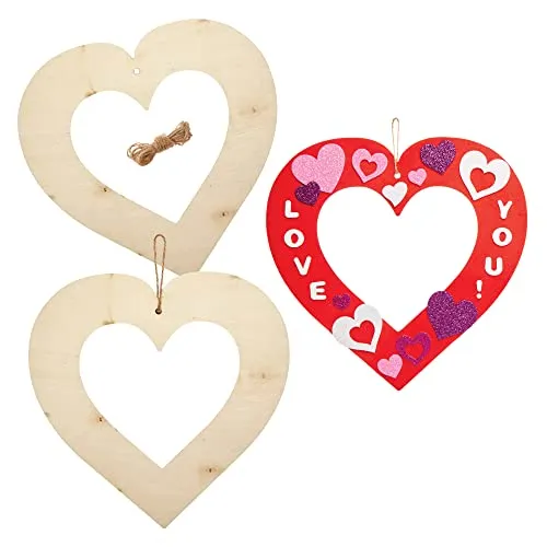 Baker Ross FX500 Herz-Holzkranz-Rohlinge - 6er-Pack, Kinder basteln ihre eigenen Valentinstag- und Muttertagsdekorationen