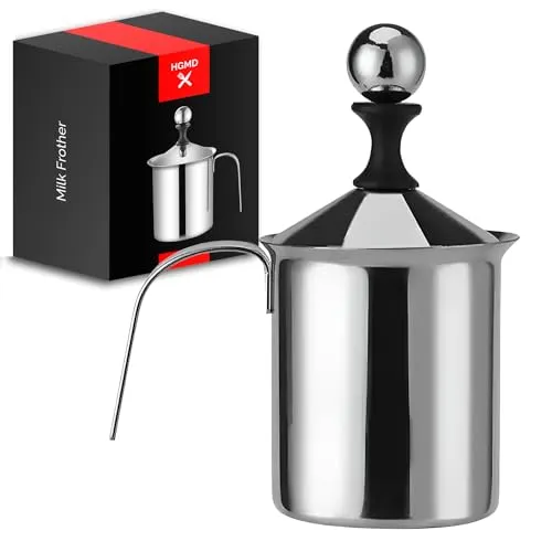 Milchaufschäumer Manuell - 400ml - Edelstahl - Milchklopfer - Milchkanne - Barista - Spülmaschinenfest