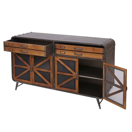 Sideboard HWC-F91 - Industrial Kommode aus Tanne und Metall - Kommode im Industrie-Design mit viel Stauraum, zwei großen Schubladen und vier Staufächern. Fertig montiert, ideal für Wohnzimmer, Cafés oder Restaurants.