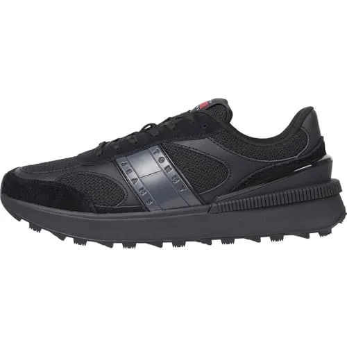 Tommy Jeans TJM TECHNICAL RUNNER ESS Sneaker - Sportlicher Freizeitschuh mit gepolstertem Schaftrand für optimalen Tragekomfort, ideal für aktive Tage. Größe 45 EU, Farbe schwarz.