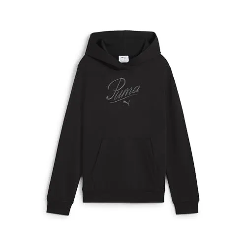 PUMA Mädchen ESS Script Hoodie TR G Kapuzenpulli, PUMA Black, Größe 128 - Stylischer Kinder-Sweater mit bequemer Passform, ideal für Freizeit und Sport.