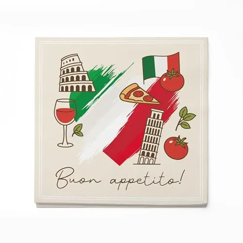 itenga 80x Servietten Italien Flagge Herz 30x30 cm 3-lagig – Buon Appetito – Papier-Servietten - Tischdeko (Italien 2)